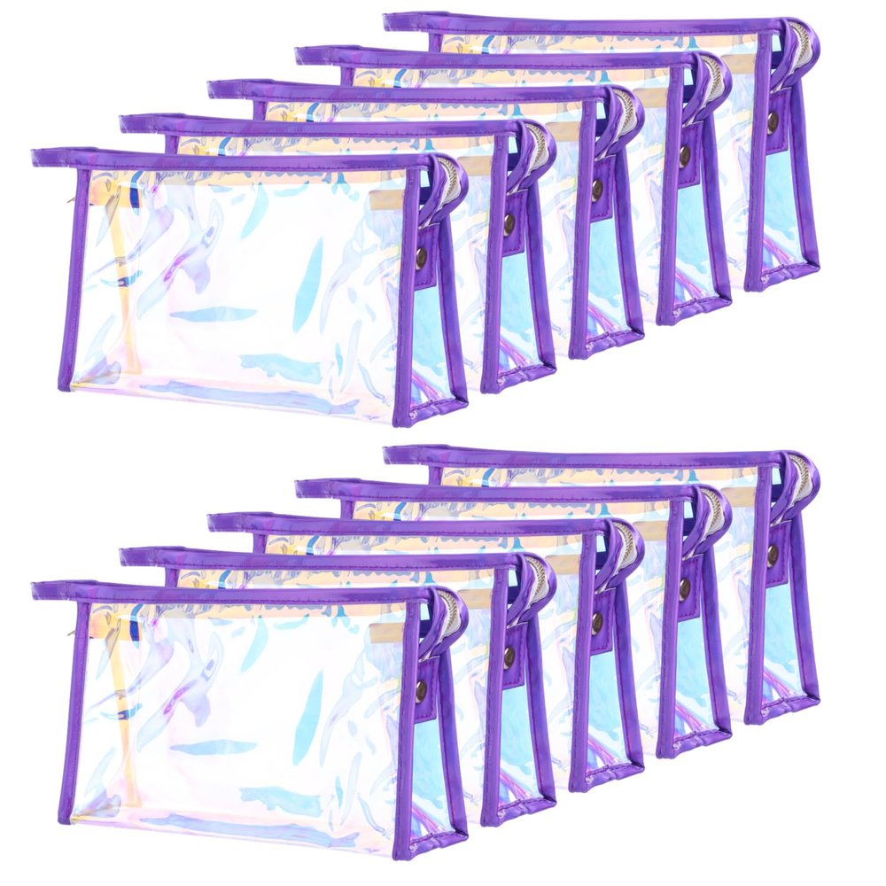 10 Pcs Portable Waterproof Holographic Makeup Bags, Clear Iridescent Zippered Cosmetic & Toiletry Storage Bags