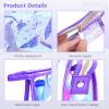 10 Pcs Portable Waterproof Holographic Makeup Bags, Clear Iridescent Zippered Cosmetic & Toiletry Storage Bags view 4