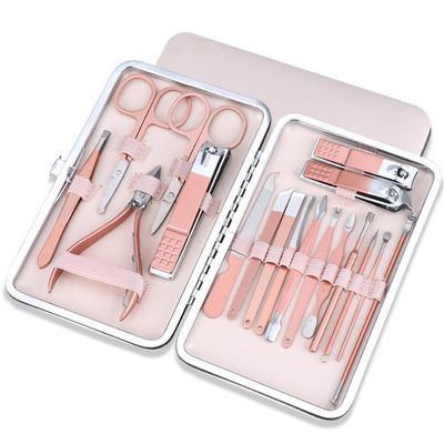 18pcs Professional Nail Clippers Kit - Stainless Steel Manicure Set | Complete Grooming Tools for Home & Salon Travel Use,18pc Pink