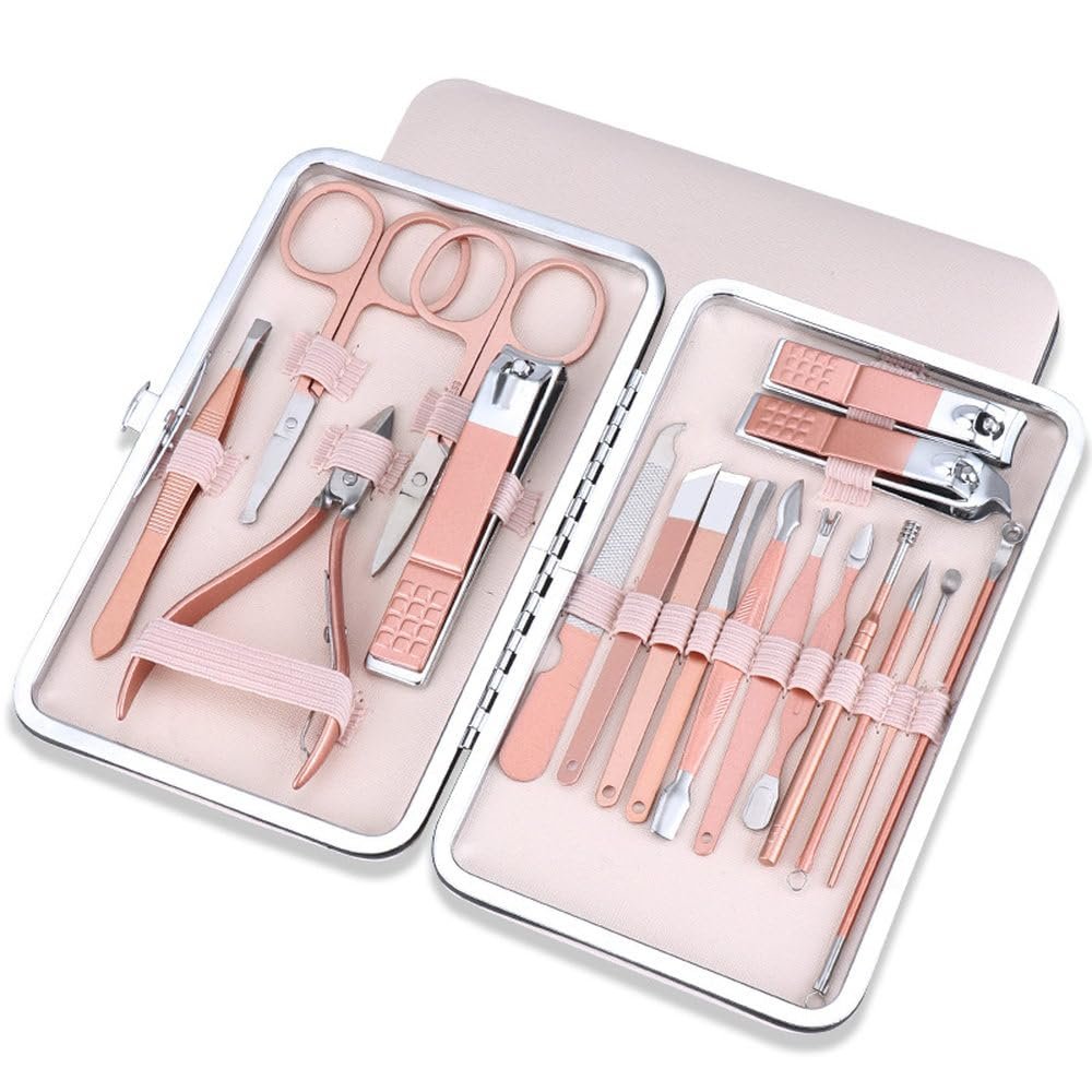 18pcs Professional Nail Clippers Kit - Stainless Steel Manicure Set | Complete Grooming Tools for Home & Salon Travel Use,18pc Pink