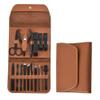 16-Pc Leather Case Manicure Set - Stainless Steel Nail Clippers & Scissors for Men/Women | Home & Travel Grooming Kit,Dark Brown view 1