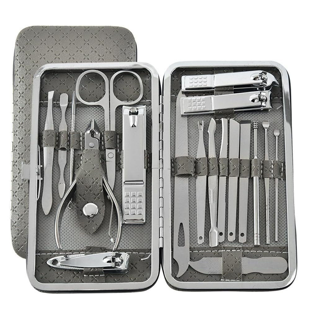 19-in-1 Medical Pedicure Set - Stainless Steel Ingrown Toenail Clippers w/Dead Skin Remover & Inflammation Care Tools | Home Podiatry Kit,19pcs Grey