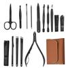 16-Pc Leather Case Manicure Set - Stainless Steel Nail Clippers & Scissors for Men/Women | Home & Travel Grooming Kit,Blue view 2