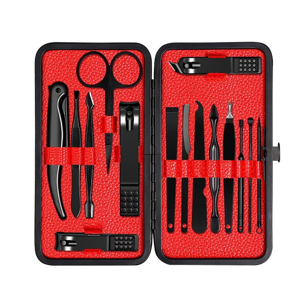 15pcs Professional Nail Clippers Kit - Stainless Steel Manicure Set | Complete Grooming Tools for Home & Salon Travel Use,Black