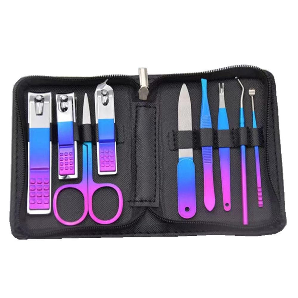 9/18-Pc Colorful Nail Art Set - Stainless Steel Manicure Tools w/Vibrant Handles | Cutters & Nippers for Salon/Home,9pcs
