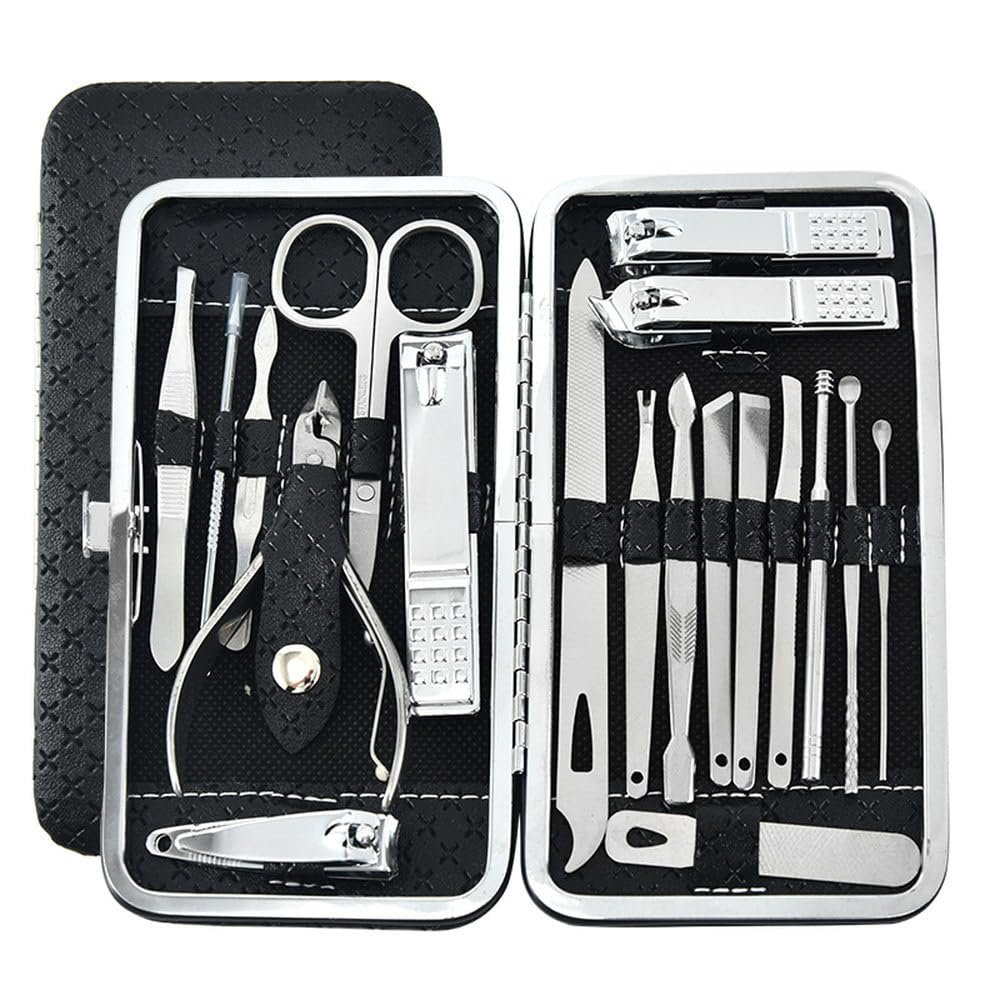 19-in-1 Medical Pedicure Set - Stainless Steel Ingrown Toenail Clippers w/Dead Skin Remover & Inflammation Care Tools | Home Podiatry Kit,19pcs Black