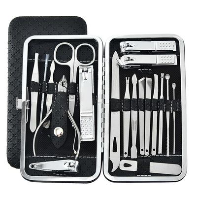 19 Pcs Stainless Steel Pedicure Set | Portable Professional Kit Tools for Home & Salon Travel Use,Black