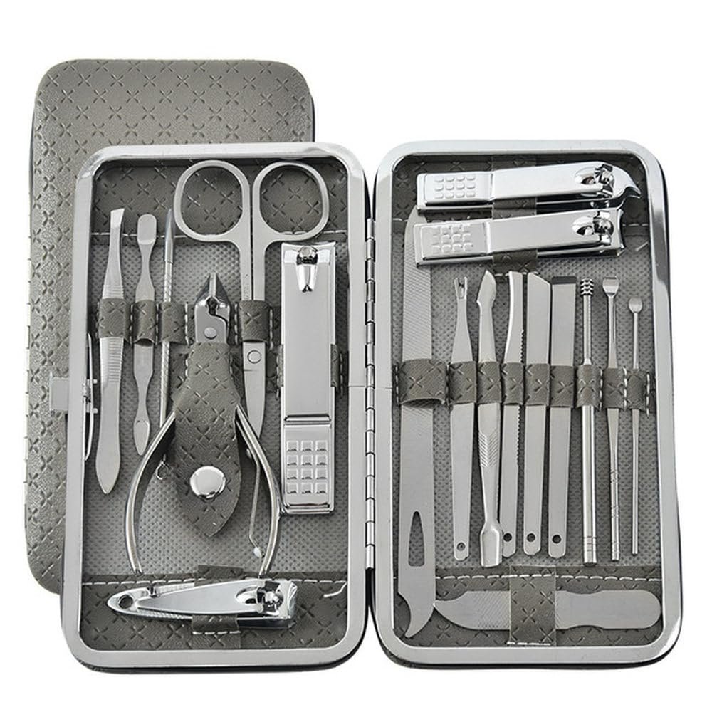 19-Piece Pedicure Kit - Stainless Steel Ingrown Nail Clippers w/Dead Skin Remover | Podiatrist-Recommended Home Care Tools,Gray