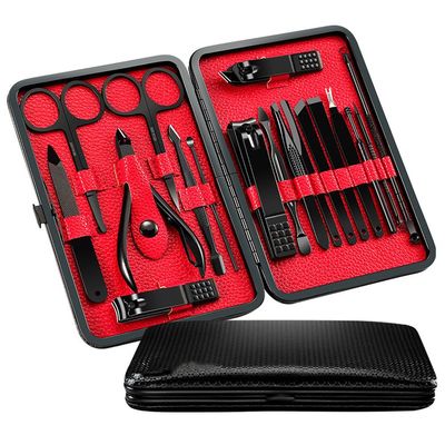 18-Pc Colorful Set - Stainless Steel Manicure Kit w/Paronychia Nippers | Medical-Grade Pedicure Trimmer Tools,Black 18 Tools