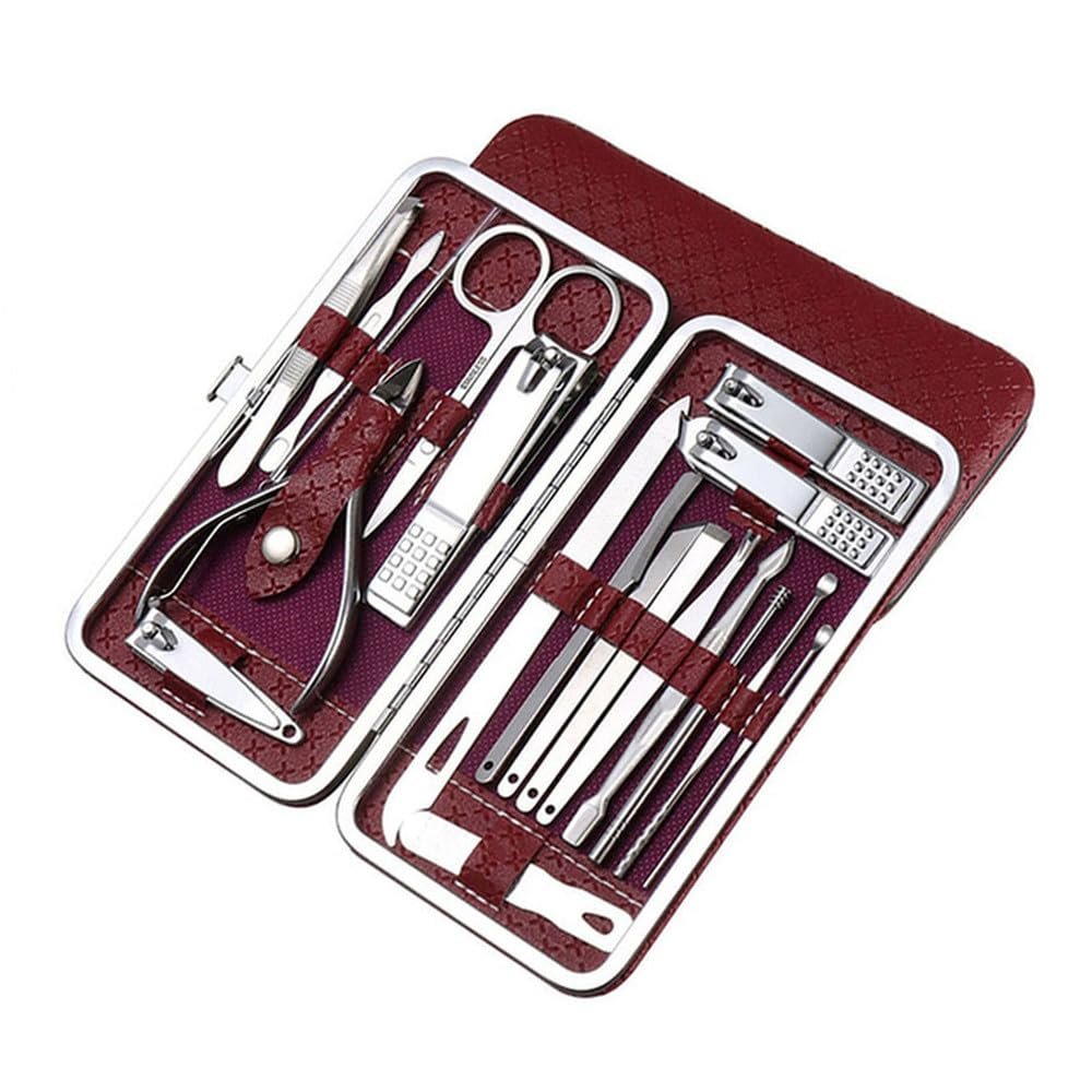 19Pcs Professional Nail Clippers Kit - Stainless Steel Manicure Set | Complete Grooming Tools for Home & Salon Travel Use,red