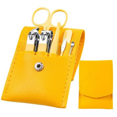 7-Piece Manicure Set - Stainless Steel Nail Art Tools w/PU Leather Case | Cuticle Nipper, Detail Scissors & Grooming Kit,Yellow
