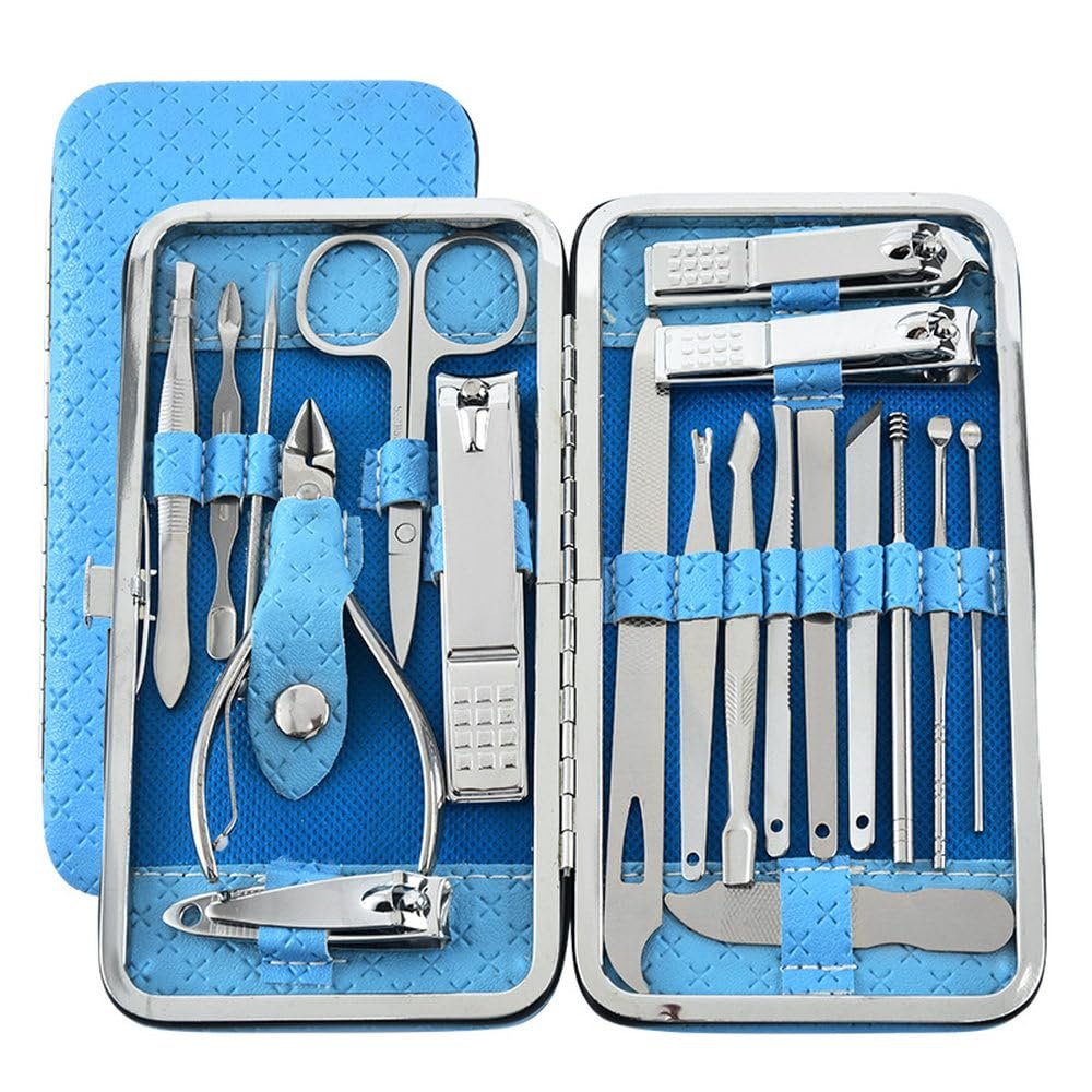 19-Pc Medical Pedicure Clipper Set - Stainless Steel Ingrown Nail & Dead Skin Tools | Home Care Kit,Blue