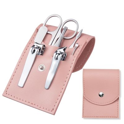 7-Piece Manicure Set - Stainless Steel Nail Art Tools w/PU Leather Case | Cuticle Nipper, Detail Scissors & Grooming Kit,Pink