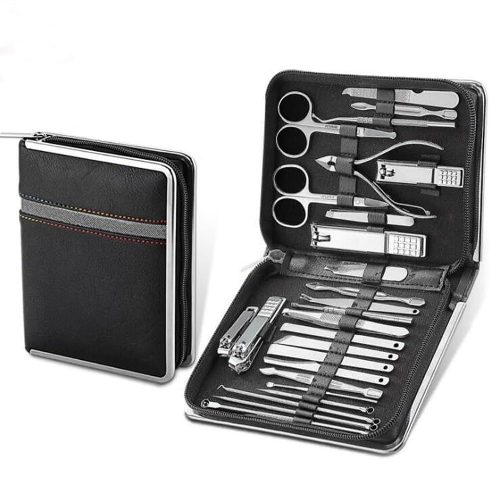 26-Piece Salon-Quality Manicure Set - Stainless Steel Nail Tools w/Cutter, Scissors & Nipper,Black