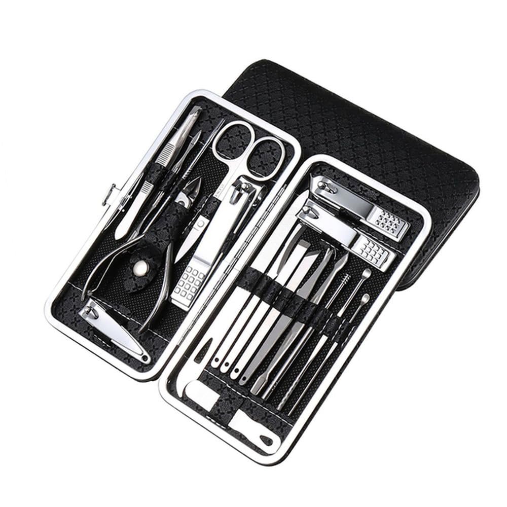 19Pcs Professional Nail Clippers Kit - Stainless Steel Pedicure Set | Complete Grooming Tools for Home & Salon Travel Use,Black