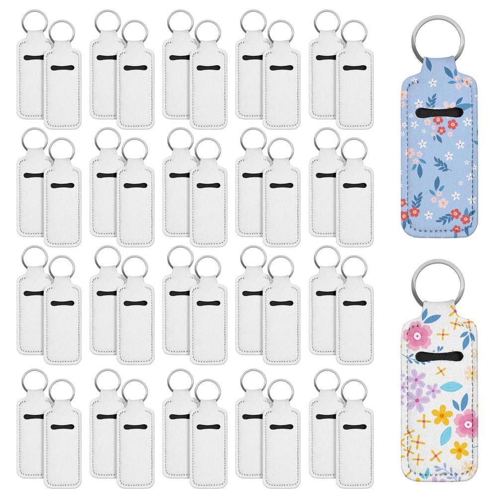100 Pcs Lip Balm Holder Keychain Neoprene Lipstick Holder Bulk Sublimation Keychain Blanks Portable Protective Lip Gloss Sleeve Pouch For Women Diy Key Ring Travel Purse Backpack