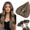 Hetto Nano Bead Hair Extensions Human Hair Brown Highlight Nano Ring Hair Extensions Real Human Hair Medium Brown Mixed Caramel Blonde Highlighted Nano Hair Extension 14 Inch 50g 50s view 1
