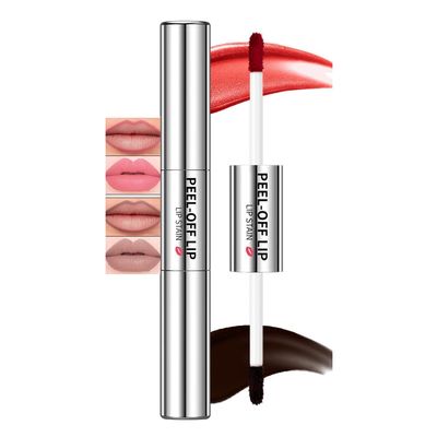 AKARY 2 in 1 Peel Off Lip Gloss Lip Liner, Lightweight Long Lasting Highly Pigmented Matte Non-Drying Non-Stick Cup Lipstain for Daily Lip Makeup (Charm Red)