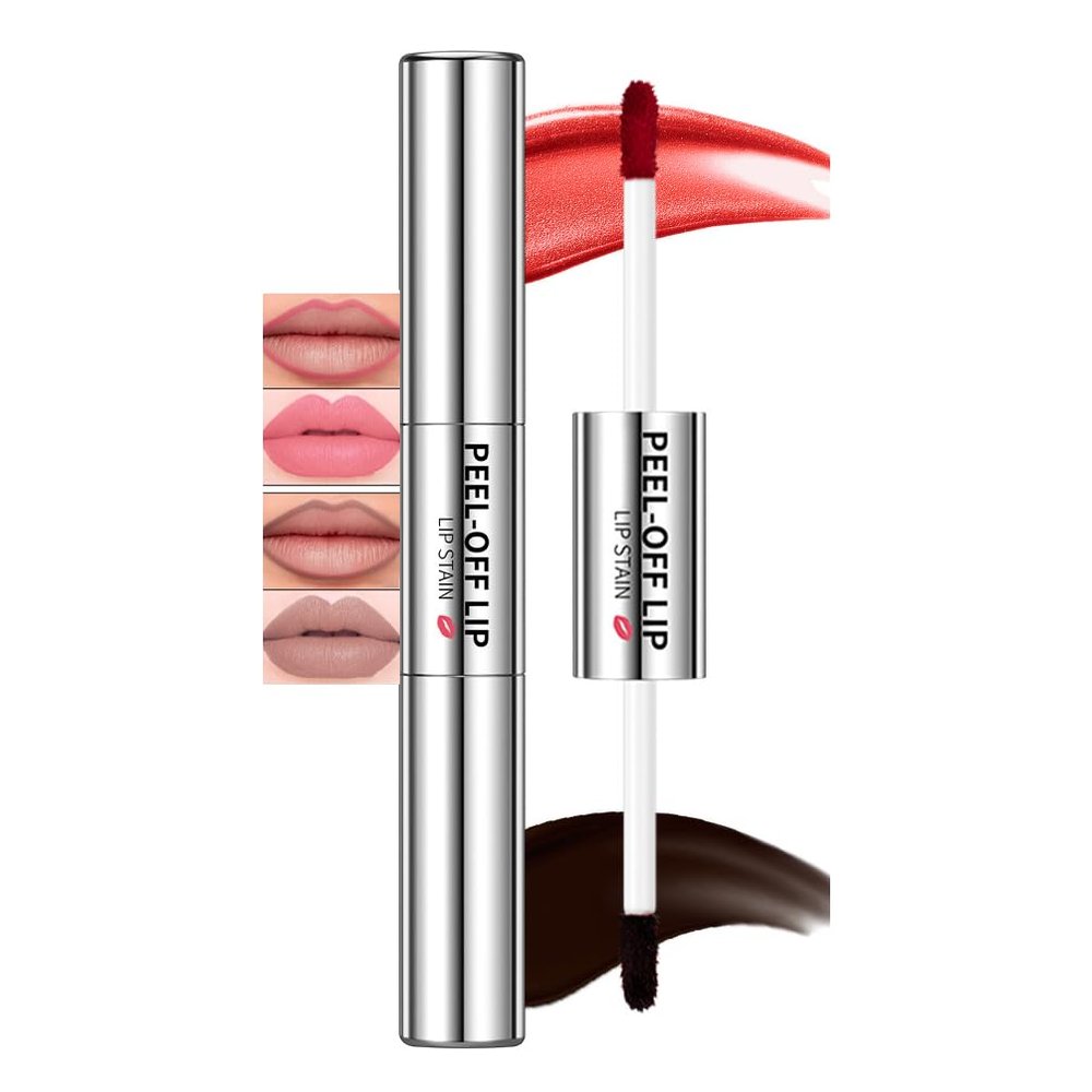 AKARY 2 in 1 Peel Off Lip Gloss Lip Liner, Lightweight Long Lasting Highly Pigmented Matte Non-Drying Non-Stick Cup Lipstain for Daily Lip Makeup (Charm Red)