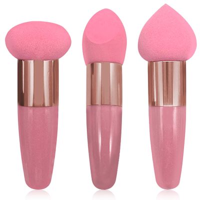 3PCS Applicator, 3 Styles Wet  Dry Large Makeup Sponge with Handle, Soft Elastic Blending Sponge for Makeup