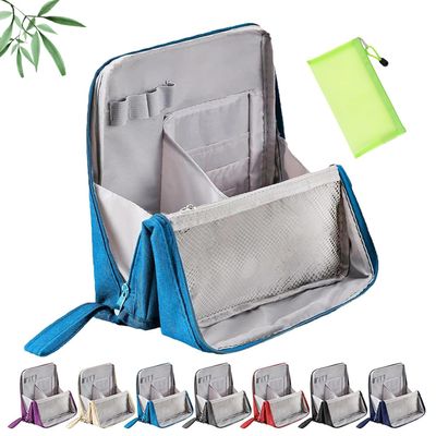 Standing Makeup Bag, 2025 New Multi-Purpose Large Capacity Oxford Cloth Standing Makeup Bag,Portable Toiletry Bag and Stationery Storage Organizer with Compartments (blue)