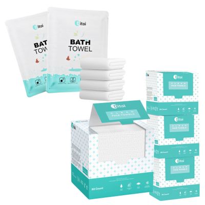 Face Towels 200 Count & Disposable Bath Towels 10 Count