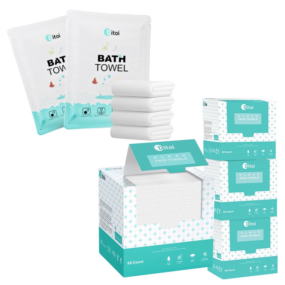 Face Towels 200 Count & Disposable Bath Towels 10 Count
