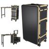 BAOMKONG Portable Manicure Table on Wheels, Rolling Nail Art Desk with LED Mirror, Lockable Drawers, Telescopic Pole, Nail Cart with Folding Manicure Station for Salons (Gold) view 1