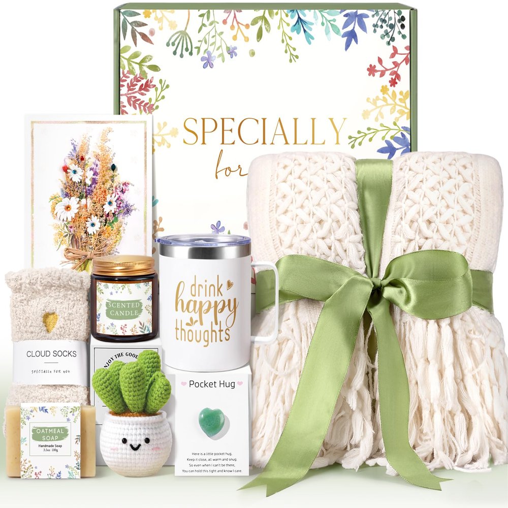 Get Well Soon Care Package for Women, Unique Birthday Gifts for Women, Thank You, Get Well, Sympathy Gift Baskets Spa Gifts Inspirational Friendship After Surgery Gift Blanket, Box for Her Grandma