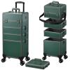 FRENESSA Rolling Makeup Train Case Cosmetology Case on Wheels 5 in 1 Makeup Case with Lid Rolling Large Make Up Organizer for Artist Barber Salon Nail Teach Kits Professional Cosmetic Box Green view 1