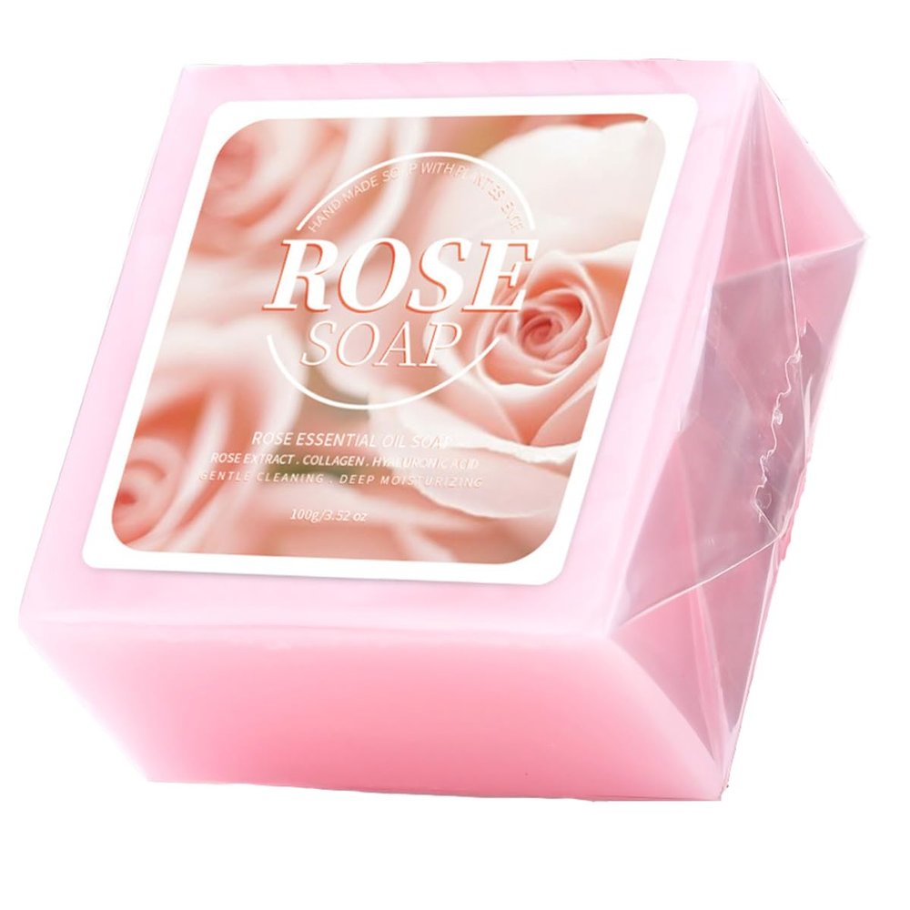 AKARY Rose Soap For Face & Body, Moisturizing Handmade Soap Bar, Oil Control Deep Cleansing Exfoliation Mild Smooth Skin Shrink Pore for Daily Skin Care