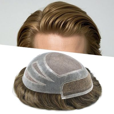 SINGA HAIR Fine Mono Toupee for Men Hairpiece Real Human Hair Lace Front Mens Toupee Hair Replacement System for Men Hairpieces Bleached Knot #6 Light Brown 8X10 120% Density