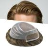 SINGA HAIR Fine Mono Toupee for Men Hairpiece Real Human Hair Lace Front Mens Toupee Hair Replacement System for Men Hairpieces Bleached Knot #6 Light Brown 8X10 120% Density view 1