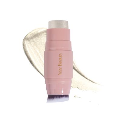 YazzBeauty Makeup Highlighter Stick with Brush Sun Shimmer White | Brightening & Glowy Finish | Lightweight Formula for Face