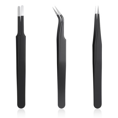 3Pcs Needle Nose Tweezers Set, Stainless Steel Fine Point Tweezers, Precision Anti Static ESD Safe, Curved Needle Nose Tweezer for Electronics Repair, Model Building, Craft, Jewelry, Laboratory Work