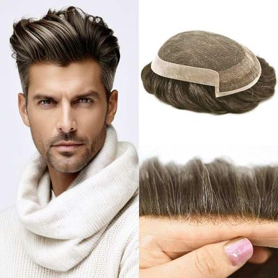 Hair Wonders Mens Toupee Human Hair Piece For Men Swiss Lace Hair System for Men Hairpiece Poly Coated Mens Hairpieces Protesis Capilar 6X9-80% light density 5# MEDIUM LIGHT BROWN
