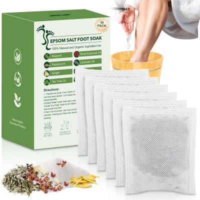 Epsom Salt Foot Soak, 10Pack Tea Tree Oil and Lavender Oil Epsom Salts for Soaking, Dead Sea Salt Spa Pedicure Care Softens Thick Calluses & Corns, Athletes Foot, with feet scrubber