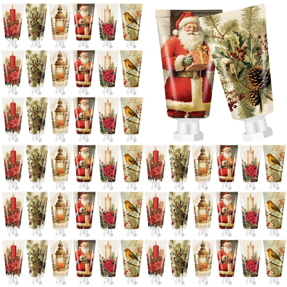Dimsile 48 Pcs Christmas Hand Cream Bulk Gift Set Retro Christmas Mini Hand Lotion Travel Size Moisturizing Body Cream for Women Homeless Birthday Xmas Gift Stocking Stuffer