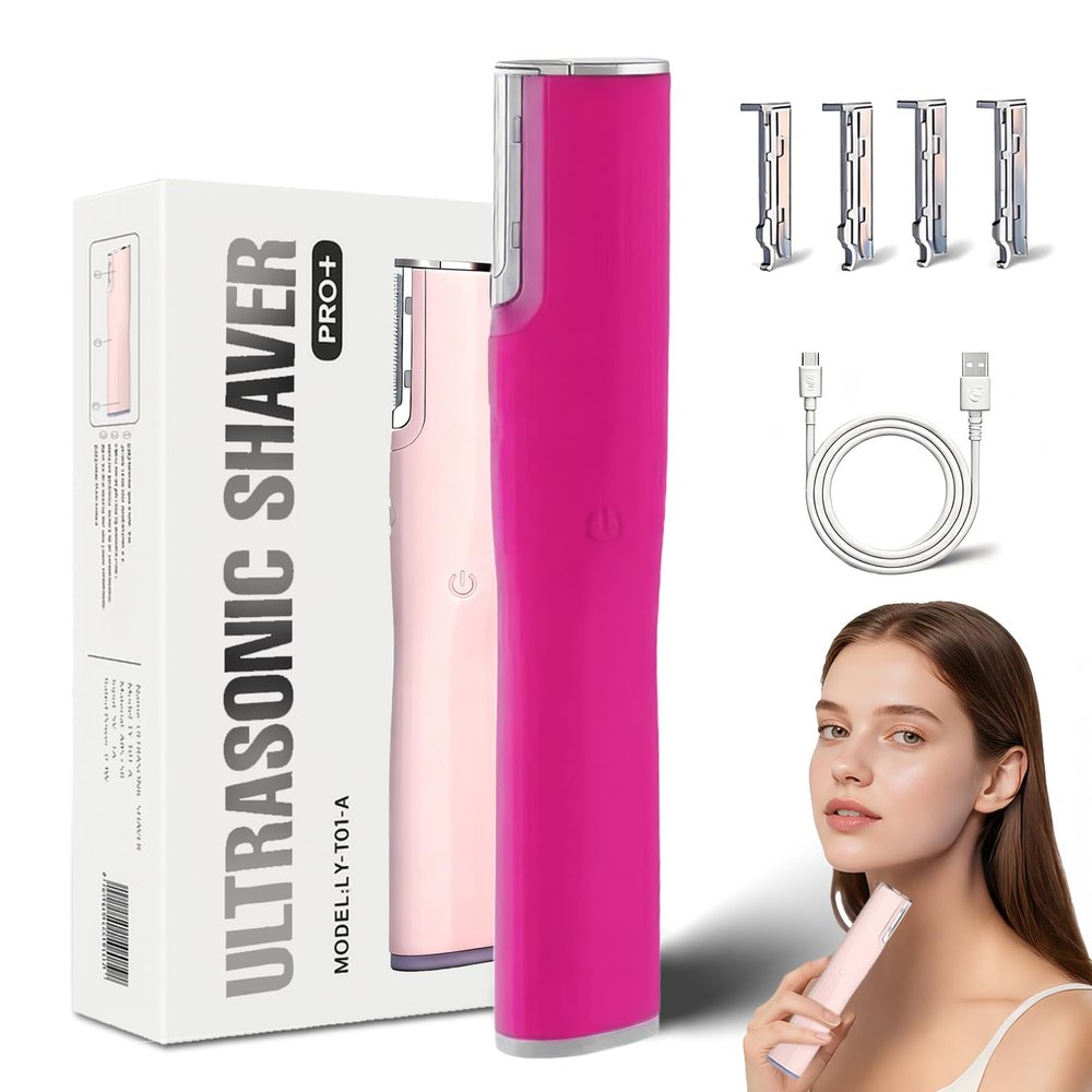 FAYUNDRA Dermaplaning Tool for Face Women with 4 Refill Blades, Rechargeable Face Dermaplaning Tool, Facial Hair & Dead Skin Removal(Rose)