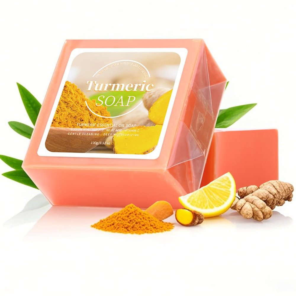 AKARY Turmeric Soap For Face & Body, Moisturizing Handmade Soap Bar, Oil Control Deep Cleansing Exfoliation Mild Smooth Skin Shrink Pore for Daily Skin Care