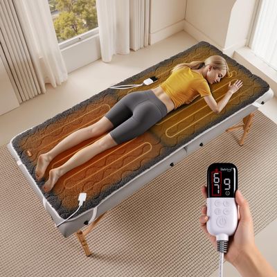 Bearhug Massage Table Warmer Heating Pad 30 x 71, Dark Grey Sherpa Wool Dual-Zone Heating Pad with 1-9 Hours Timer & 10 Heating Levels, LED Controller, Machine Washable