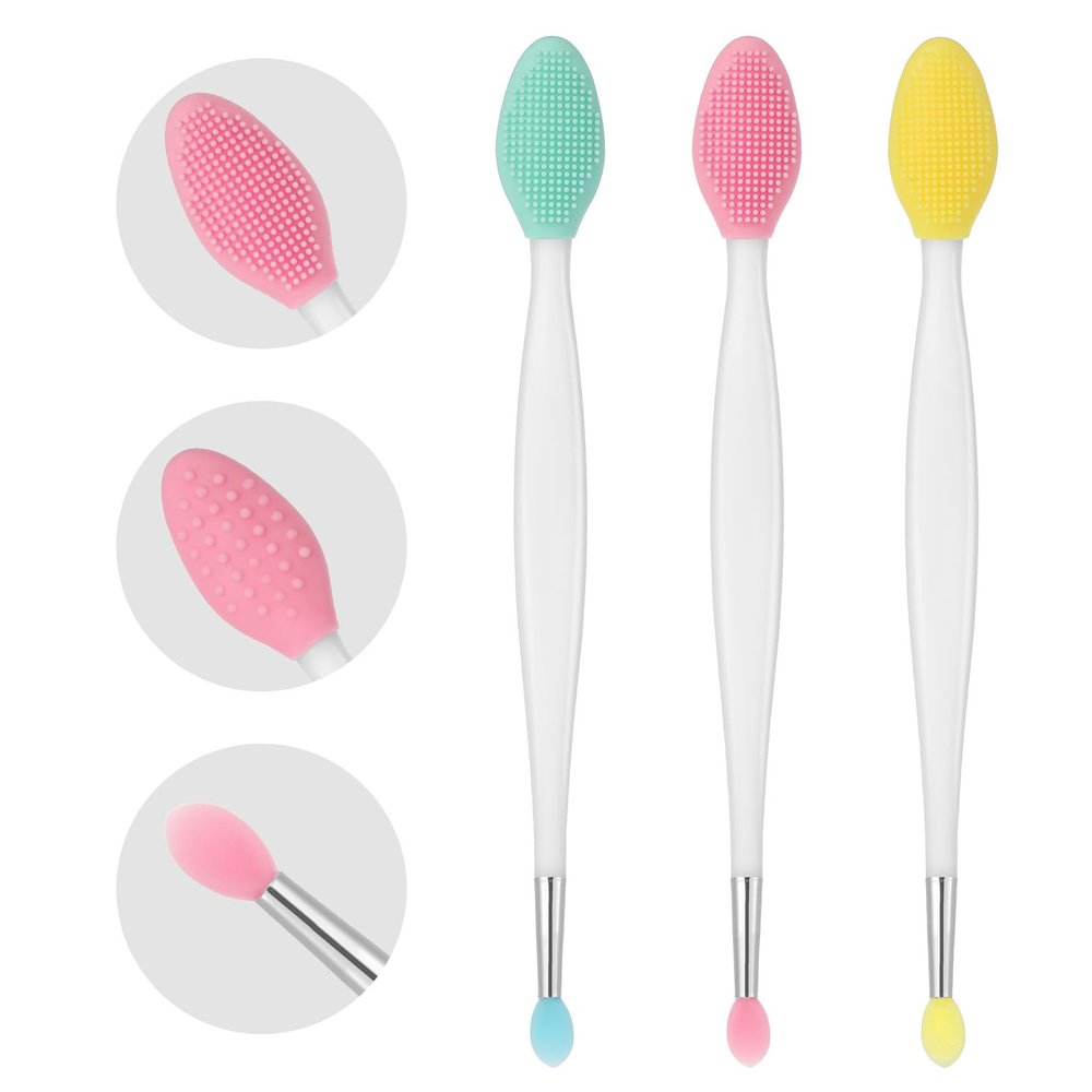 3 Pcs Lip Scrub Brush - Dual-Ended Silicone Lip Exfoliator & Applicator Tool for Soft Lips, 3-in-1 Silicone Lip Scrub Tool, Lips Mask Applicator, Gentle Exfoliation & Precise Application