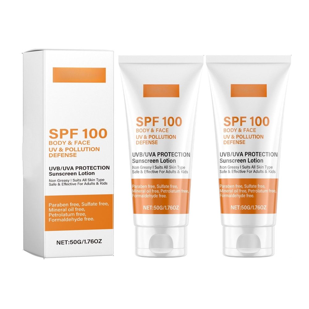 2PCS Sunscreen SPF 100, 2025 Sunscreen For Body & Face, SPF 100 Sun Screen, For Sun Sensitive Skin, Sunblock for Women