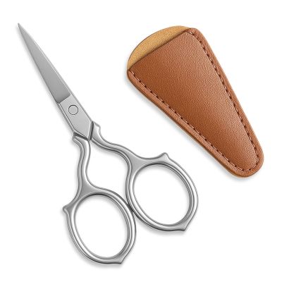 3.9 Stainless Steel Beauty Scissor, Multi-Purpose Eyebrow Scissors, Small Scissors Beauty for Women Men, Precision Grooming Mini Eyebrow Scissor for Hair, Eyebrows, Beards, Nose with PU Sheath