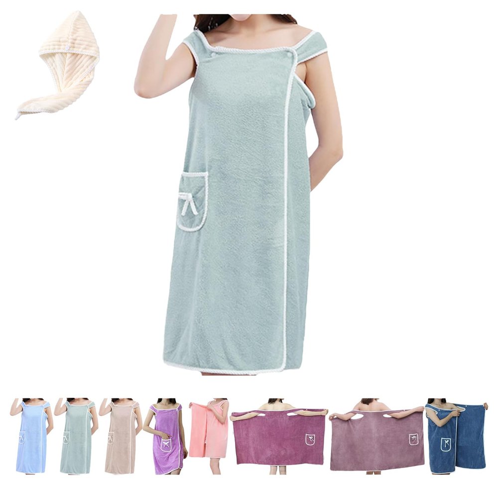 Plus Size Bath Skirt & Shower Cap Set, Plus Size Women's Wearable Shower Skirt, Towel Wrap for Women's Wearable Fits All, Water Absorption, Quick Drying Beauty, Easy to Put On (B,Large Size)