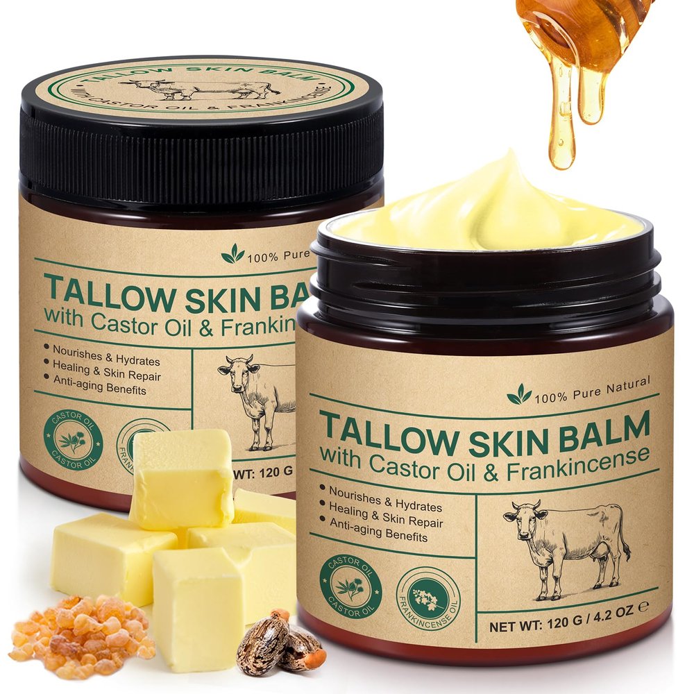 Alstaky Beef Tallow Skin Care with Castor Oi & Frankincenses, Grass Fed Whipped Tallow Honey Balm for Face & Body, Natural Moisturizer Hydrates, Deeply Nourishes, Enhances Natural Radiance