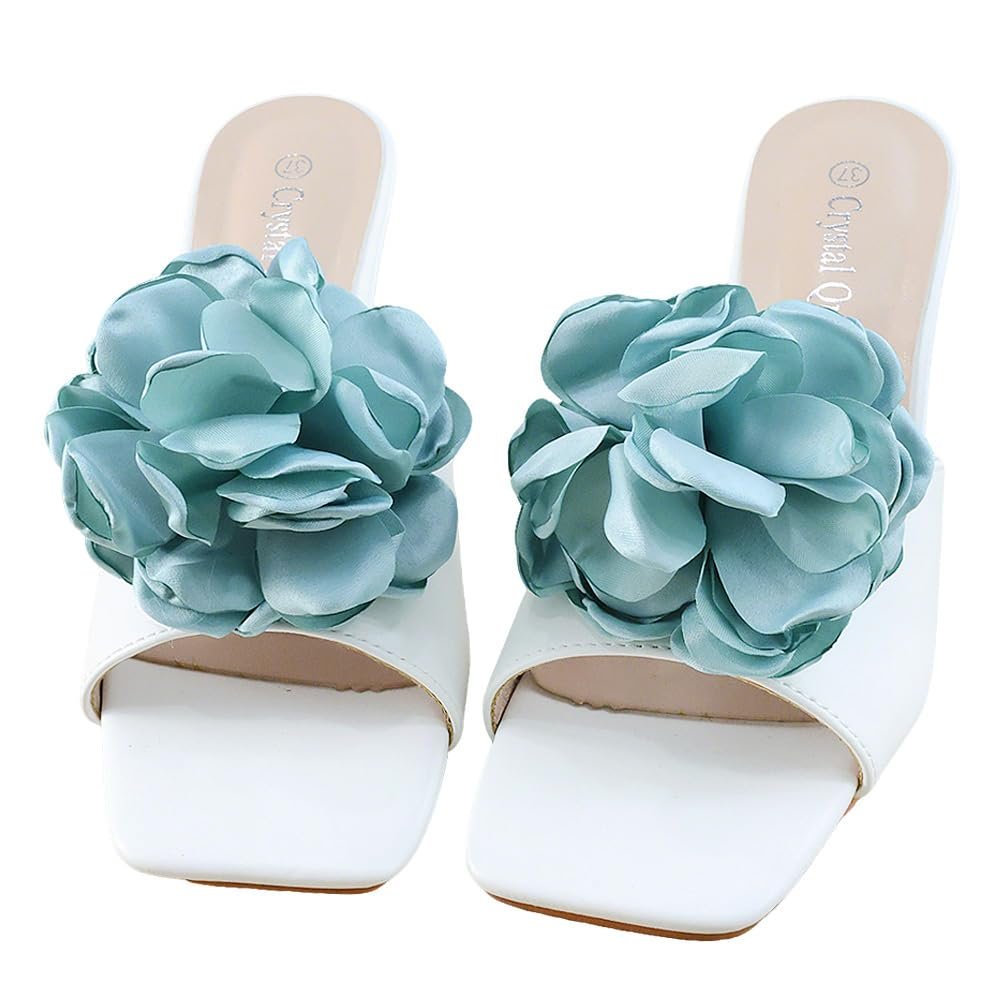 Bethynas Fabric Rose Flower Shoes Clips Lady Elegant High Heel Sandals Removable Floral Shoes Buckle Clips Charm Diy Shoes Decoration for Women (Light Cyan)