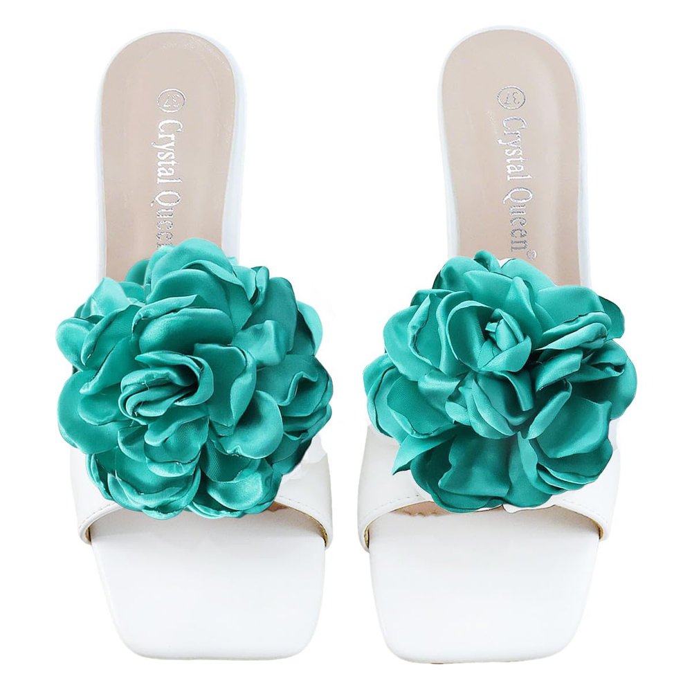Bethynas Fabric Rose Flower Shoes Clips Lady Elegant High Heel Sandals Removable Floral Shoes Buckle Clips Charm Diy Shoes Decoration for Women (Teal)