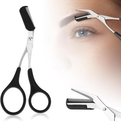 Eyebrow Scissors with Comb - 2025 New Stainless Steel Trimmer for Men & Women - Non-Slip Finger Grips, Precise Brow Shaping (Pink)(Black)