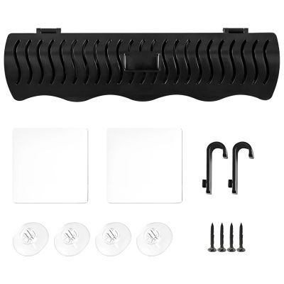 Black Wall Mounted Hair Extension Holder, Abs Plastic Hair Holder For Braiding, Wave Design Storage Box, Includes Screws, Hooks, And Stickers, Easy Setup